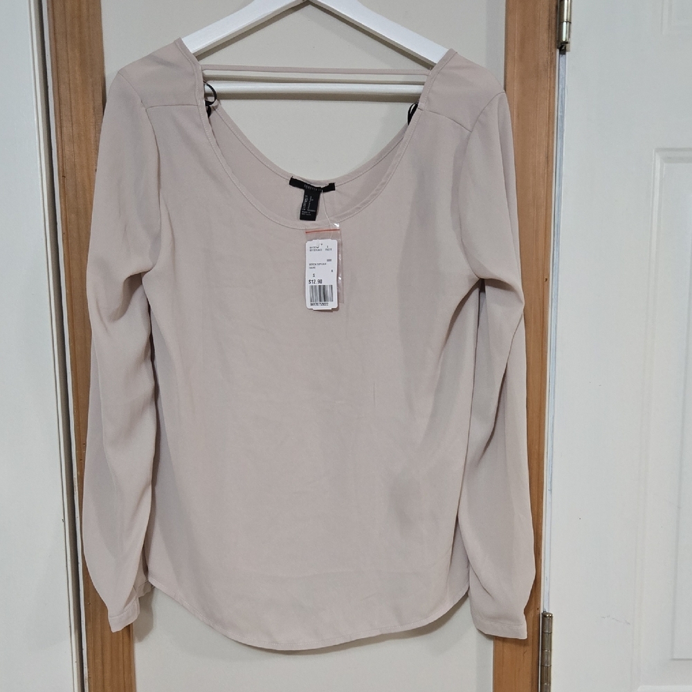 Forever 21 Tan Cream Fitted Long Sleeve Blouse